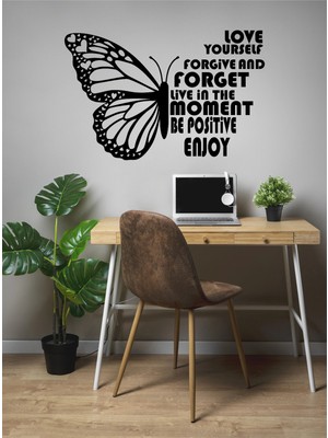 S Digital Motivasyon Yazılı Kelebek Duvar Sticker – Mat Siyah Transferli Folyo Kesim – 5 Ölçü Seçeneği