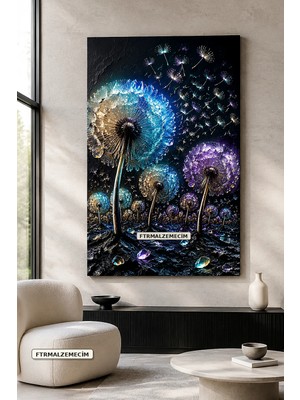 Premium Gece Işığında Renkli Karahindiba Düşleri Çerçevesiz Kanvas Tablo