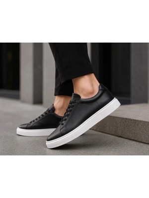 Endemre El Yapımı Iç Dış %100 Hakiki Deri Erkek Siyah Sneakers Ayakkabı