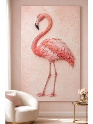 Premium Zarif Pembe Flamingo Çerçevesiz Kanvas Tablo
