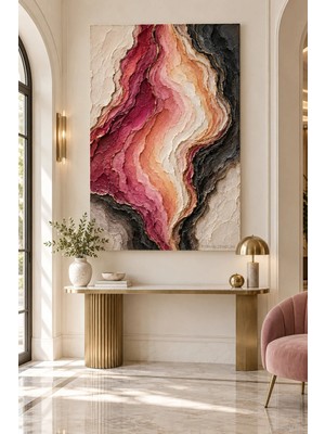 Premium Pembe Dalgalı Soyut Katmanlar Çerçevesiz Kanvas Tablo
