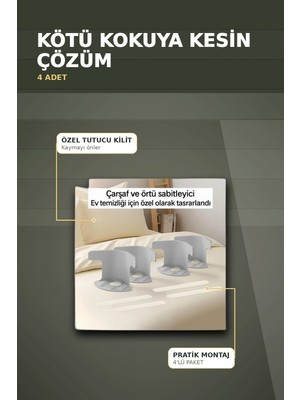 4'lü Şeffaf Kaymaz Çarşaf ve Yorgan Sabitleyici – Yatak Örtü Tutucu Pratik Ev Çözümü