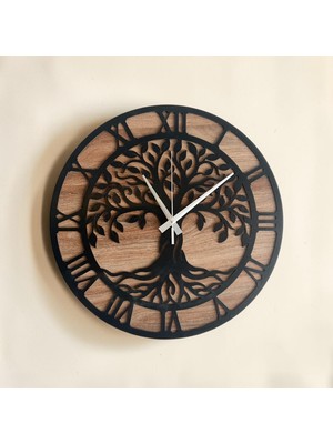 Isla Home Ahşap Hayat Ağacı Duvar Saati 40X40 cm – Sessiz Akar Mekanizma El Yapımı Dekoratif Saat