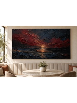 Premium Kızıl Ufukta Gece Denizi Çerçevesiz Kanvas Tablo