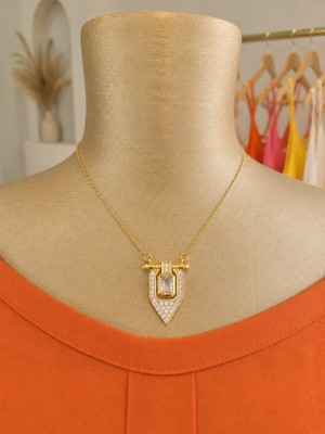 Mare Butik 14K Gold Zirkon Taşlı Geometrik Uçlu Kolye