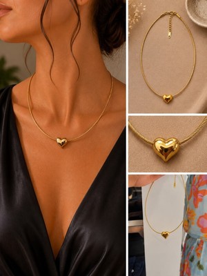Mare Butik Gold Kalp Detaylı Minimal Kolye