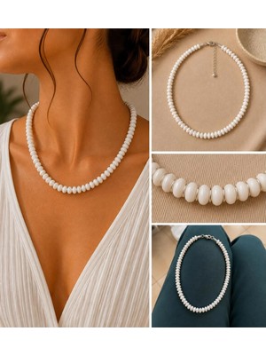 Mare Butik Beyaz Boncuk Detaylı Minimal Kolye