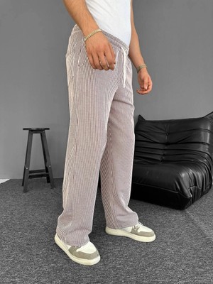 3 Su Yolu Çizgili Cepli Pantalon Yazlık - Kahverengi -