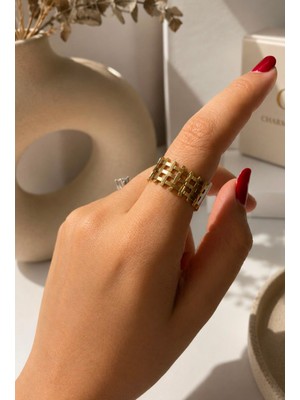 Mare Butik Gold Örgü Tasarım Ayarlanabilir Yüzük