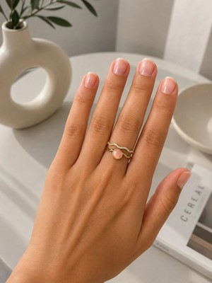 Mare Butik Pembe Taşlı Ikili Gold Çelik Yüzük