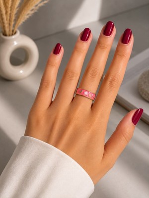 Mare Butik Pembe Mine Çiçek Desenli Çelik Yüzük – Gold