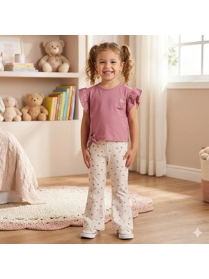 Erca Home Tekstil Ürünleri %100 Pamuklu Çiçek Nakışlı Desenli Süprem  Kız Takım 2y,3y,4y,5y Kız Nar Çiçeği
