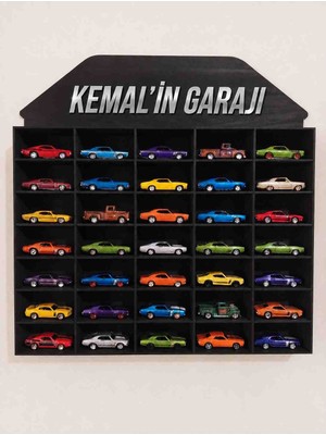 Roven Kişiselleştirilebilir Isimli 1/64 Ölçekli Ahşap Model Araba Rafı - 35 Bölmeli Die-Cast Araç Standı ve Vitrini
