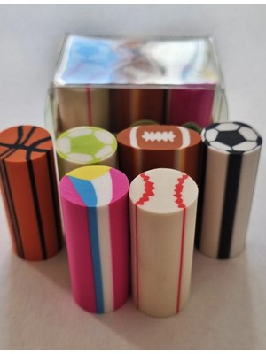 Modellino 6'lı Paket Sports Silgi / Futbol Voleybol Basketbol Beyzbol Tenis Hentbol Topları Desenli Silgiler