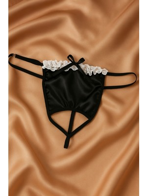 Siyah Beyaz Fiyonk Detaylı Saten G-String - ANKA003323-1732