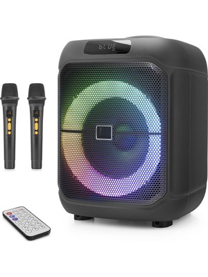 Skygo Çift Karaoke Mikrofonlu Bluetooth Hoparlör Fm Radyo 20W 8 İnç Rgb Kumandalı Siyah NDR1745