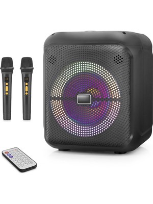 Skygo Çift Karaoke Mikrofonlu Bluetooth Hoparlör Fm Radyo 20W 10.5 İnç Rgb Kumandalı Siyah NDR2210