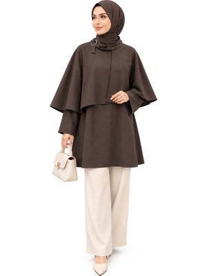 Qmashprive 9229 Pelerinli Tunik Kahve