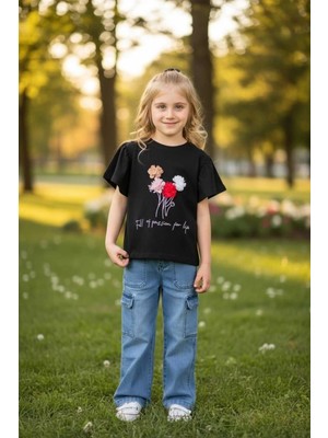 Erca Home Tekstil Ürünleri Suprem Kız Çocuk %100 Pamuklu Tshirt / Bluz 5y,6y,7y,8y Kız Siyah