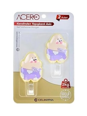 Patrick Star Kendinden Yapışkanlı Askı 2li, Sevimli Karakter Take Off Mutfak ve Banyo Askısı x 2 Adet, 2 kg Taşıma Kapasiteli Güçlü Yapışkanlı Plastik Askı - 38314