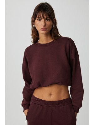 Ethiquet Dewanna Kadın Uzun Kollu Crop Bordo Eşofman Takımı