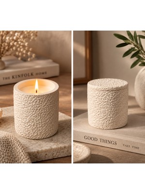 Glaze Mud Dokulu Silindir Kapaklı Dekoratif Mum –beyaz