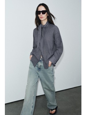 Allbucks Zara, Zw Collection Kareli Eşarp Şal Detaylı Gömlek ABZRA00178