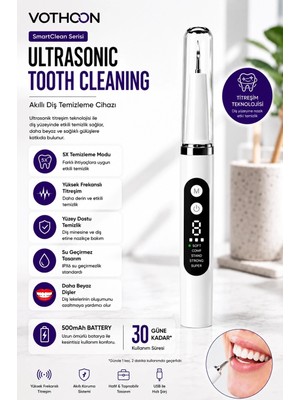 TeknoKapsül Ultrasonik Diş Temizleme Cihazı 5 Modlu Akıllı Diş Tartarı ve Plak Temizleyici