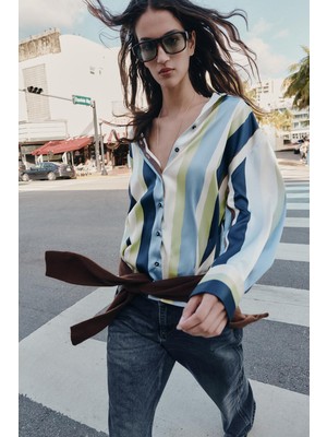 Allbucks Zara, Çizgili Saten Gömlek ABZRA00182