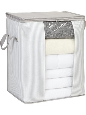 Ocean Home Textile Pvc Pencereli Gri Çizgili Stuff & Things Hurç 45 x 30 x 50 cm