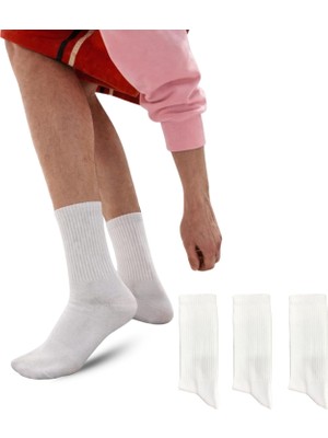 Kral Socks Erkek 3 Çift Ter Emici Havlu Taban Dikişsiz Pamuk Soket Tenis Çorabı (Beyaz)