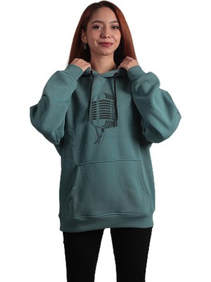 To Cosmos Unisex Oversize Hoodie Mikrofon Mint Yeşili, L