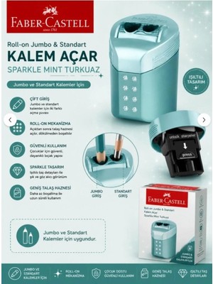 Roll-On Jumbo ve Standart Kalem Açar Kalemtıraş Sparkle Mint Turkuaz