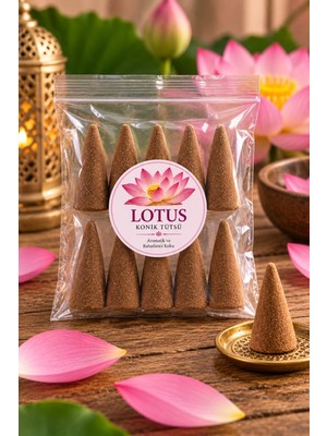 Tan Organik Lotus Konik Tütsü – Lotus Çiçeği Kokulu Aromatik Tütsü Konisi 10 Ad