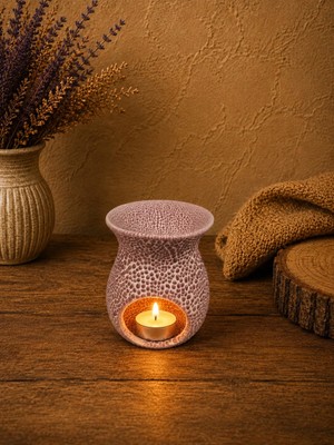 Tan Organik Pembe Buhurdanlık – Dekoratif Seramik Koku Kabı 8cm