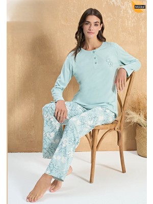 Over Sleep by Poleren Mavi Modal Battal Pijama Takımı 3310