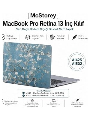 Mcstorey MacBook Pro Retina 13 Inç Kılıf A1425 A1502 Uyumlu Çiçek Desenli Sert Kapak Hard Case Ince Hafif Laptop Koruyucu Flower 70