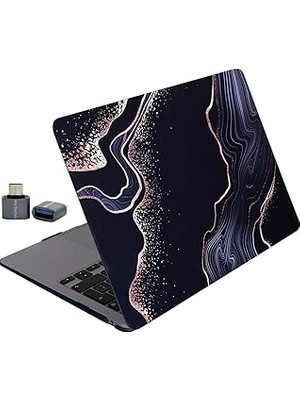 Mcstorey MacBook Air 13.6 Inç Soyut Mermer Desenli Kılıf A2681 A3113 A3240 A3449 M2 M3 M4 M5 Uyumlu Sert Hard Case Açık Siyah