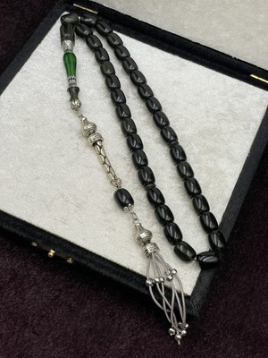 Lineacraft Alpaka Nakkaş Imameli Zümrüt Yeşili Sıkma Kehribar Tesbih (9X11 Mm)