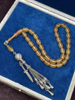Lineacraft Alpaka Kılıç Detaylı Buğulu Hamur Ateş Kehribar Tesbih (7X11 Mm)
