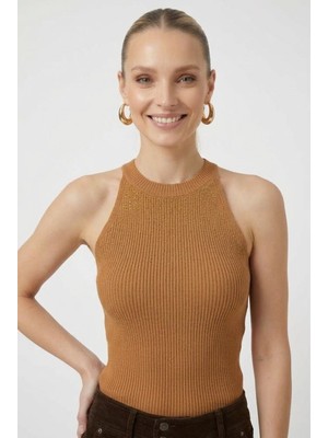 Neden Tekstil Kadın Taşlı Fitilli Halter Yaka Crop Bluz