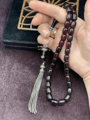 Lineacraft Alpaka Nakkaş Imameli Koyu Mürdüm Sıkma Kehribar Tesbih (9X11 Mm)