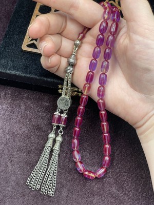 Lineacraft Alpaka Tuğralı Asansör Püsküllü Ispirto Yansımalı Ateş Kehribar Tesbih (7X11 Mm)