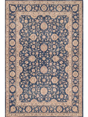 Rugzella Travertine Solmuş Lacivert Indigo Tek Renk Etnik Klasik Desen Yıkanabilir Halı