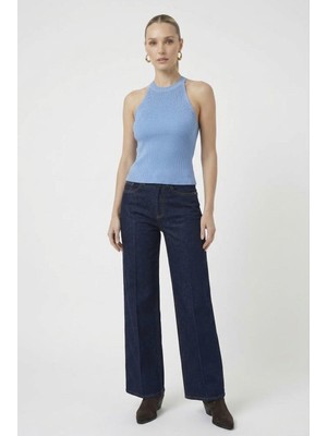 Neden Tekstil Kadın Taşlı Fitilli Halter Yaka Crop Bluz