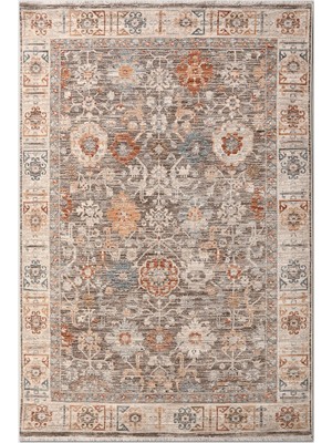 Rugzella Viburnum Vizon Krem Klasik Şark Desenli Eskitme Görünümlü Saçaklı Halı