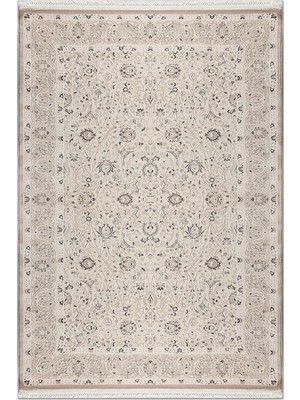 Rugzella Dolomite Krem Bej Gri Klasik Şark Desenli Püsküllü Halı