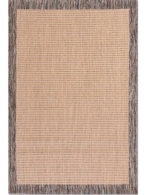 Rugzella Speedwell Bej Kahve Gri Modern Çizgili Bordürlü Halı