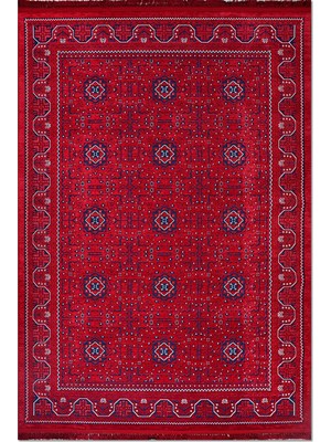 Rugzella Bergama Kırmızı Lacivert Krem Klasik Etnik Madalyon Desenli Halı