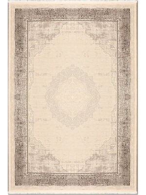 Rugzella Alcove Krem Taupe Klasik Damask Desenli Saçaklı Halı